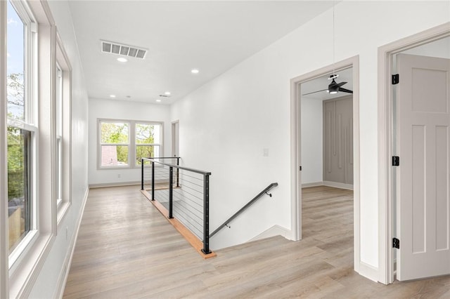 220 N C St, Rogers, AR 72756 - hall featuring an upstairs landing, light wood-style flooring, recessed lighting, and baseboards