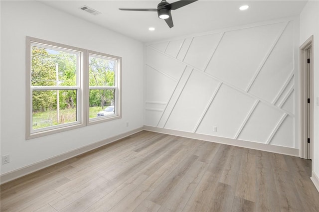220 N C St, Rogers, AR 72756 - unfurnished bedroom with light wood-style flooring, baseboards, recessed lighting, and a ceiling fan