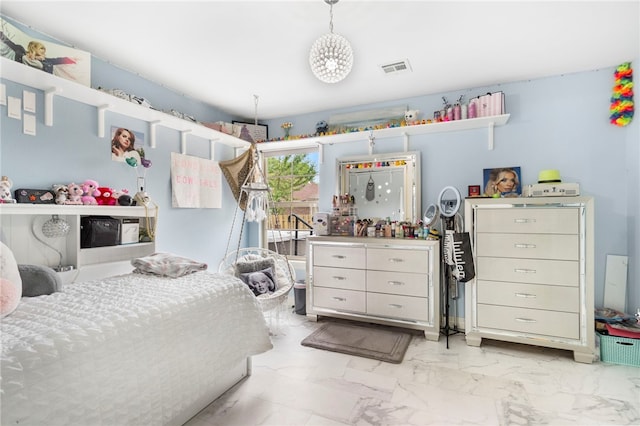 bedroom with visible vents and marble finish floor
