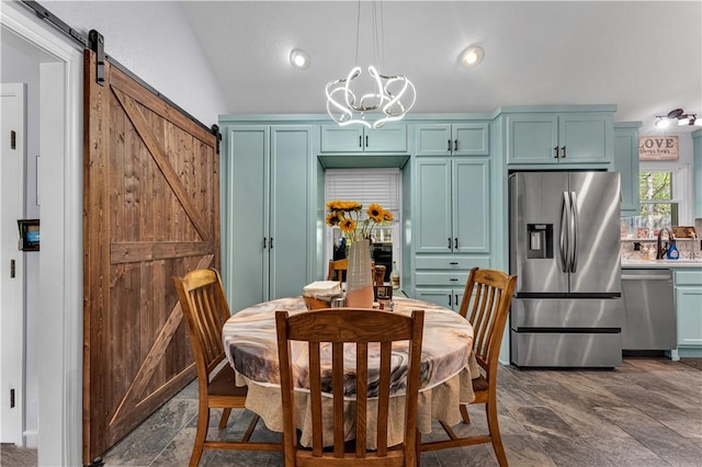 3531 Wagner Rd, Fayetteville, AR 72704 - dining area with a barn door, a chandelier, and recessed lighting