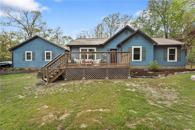 3531 Wagner Rd, Fayetteville, AR 72704 - rear view of property featuring a deck, a lawn, and stairs