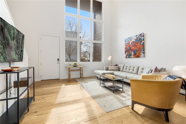 502 SE Tourmaline Mews, Bentonville, AR 72712 - living room with a towering ceiling, healthy amount of natural light, light wood finished floors, and baseboards