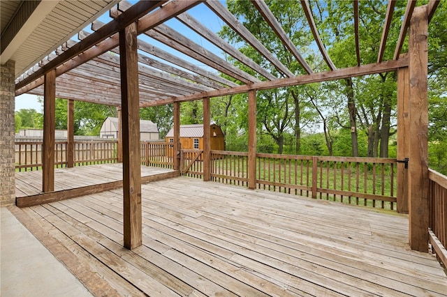 809 Sedgwick Dr, Prairie Grove, AR 72753 - wooden deck with an outbuilding, a storage shed, and a pergola