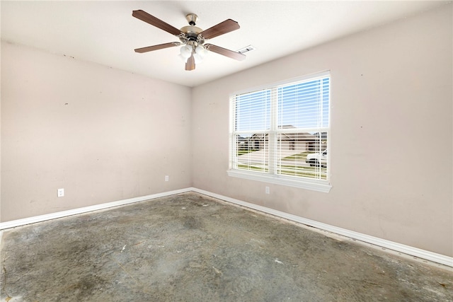 809 Sedgwick Dr, Prairie Grove, AR 72753 - spare room with visible vents, unfinished concrete floors, a ceiling fan, and baseboards