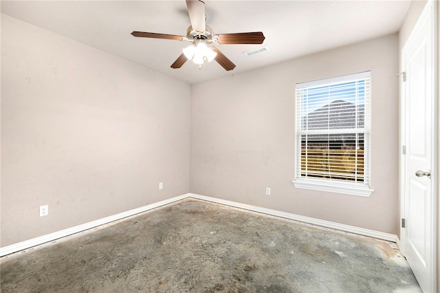809 Sedgwick Dr, Prairie Grove, AR 72753 - unfurnished room with a ceiling fan, concrete flooring, baseboards, and visible vents