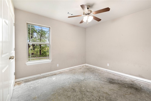 809 Sedgwick Dr, Prairie Grove, AR 72753 - unfurnished room with a ceiling fan, visible vents, unfinished concrete flooring, and baseboards