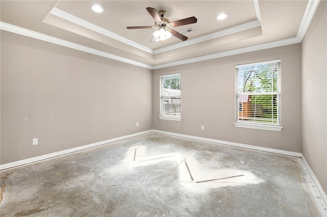 809 Sedgwick Dr, Prairie Grove, AR 72753 - unfurnished room with visible vents, a raised ceiling, concrete flooring, and ornamental molding