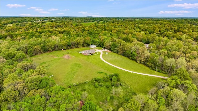 bird's eye view with a rural view and a view of trees