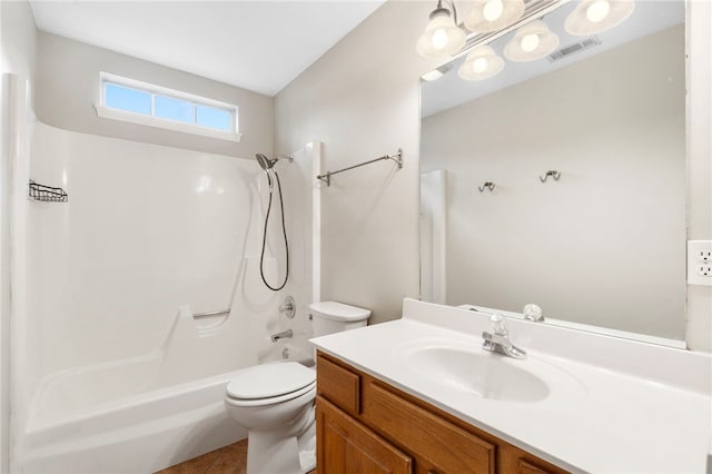 1600 N Stable Ave, Fayetteville, AR 72703 - bathroom with bathtub / shower combination, tile patterned floors, toilet, vanity, and visible vents