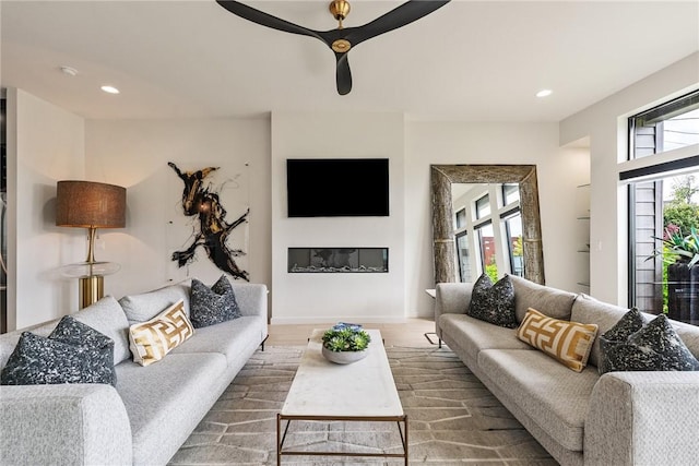 424 SE D St, Bentonville, AR 72712 - living room featuring recessed lighting, wood finished floors, and ceiling fan