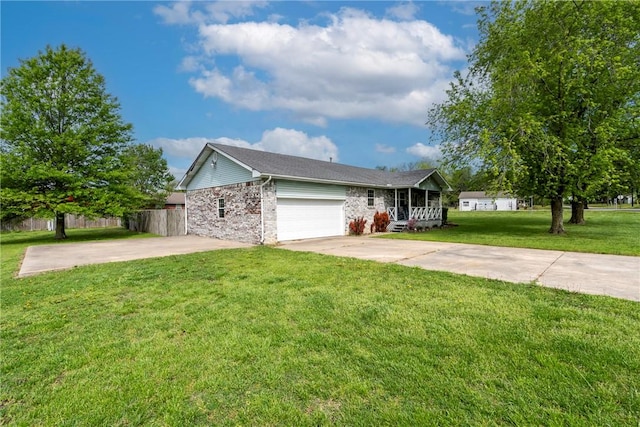 1622 2nd St, Westville, OK 74965 - ranch-style home featuring a front lawn, driveway, brick siding, an attached garage, and fence