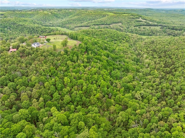 drone / aerial view featuring a forest view