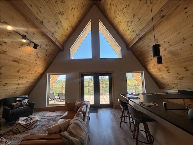 794 NC-3986, Jasper, AR 72641 - living area with wood ceiling, lofted ceiling, and wood-type flooring