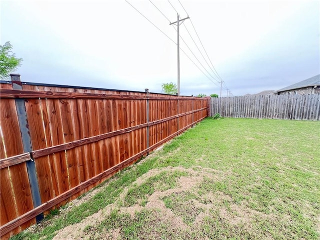 view of yard with a fenced backyard