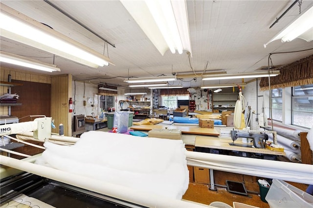 garage featuring a workshop area