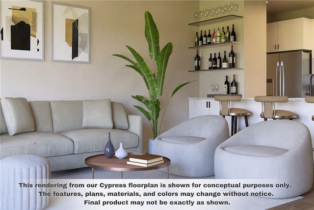 living area with a dry bar