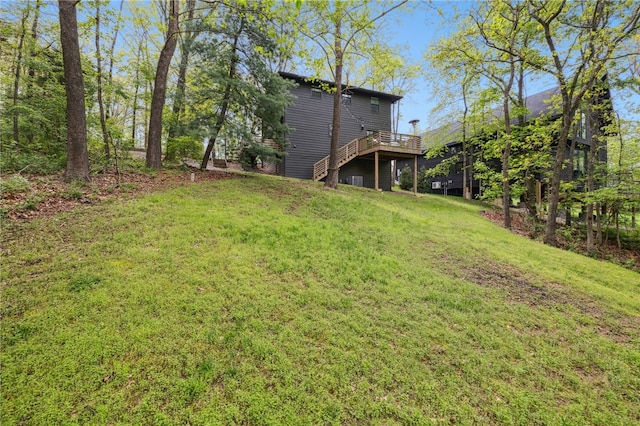 view of yard with a deck