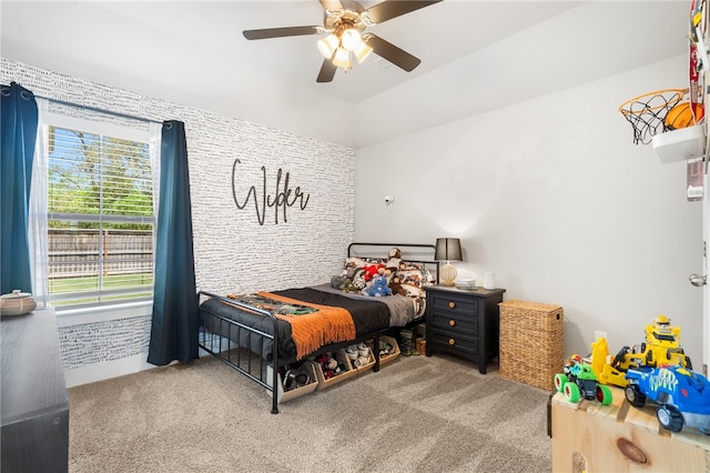carpeted bedroom featuring a ceiling fan