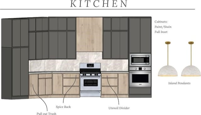 4508 Fieldcrest Ter, Rogers, AR 72758 - kitchen featuring stainless steel appliances, decorative backsplash, gray cabinetry, and dark countertops