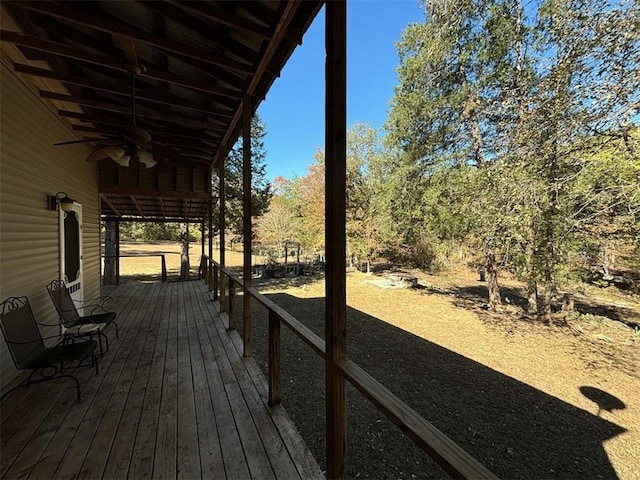 2525 Dustin Ln, Omaha, AR 72662 - wooden terrace featuring a ceiling fan