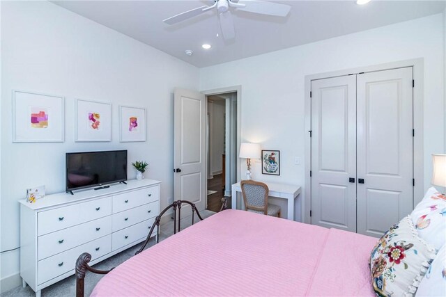 6761 Somerset Pl, Springdale, AR 72762 - bedroom featuring a closet, recessed lighting, and ceiling fan