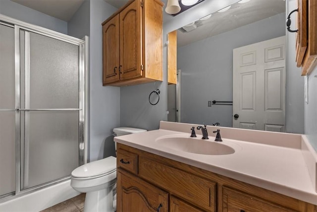 5 Sorbie Dr, Bella Vista, AR 72715 - bathroom with a stall shower, vanity, and tile patterned flooring