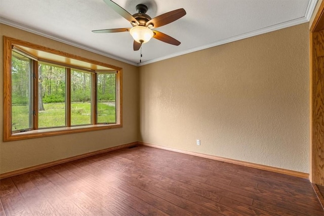 5 Sorbie Dr, Bella Vista, AR 72715 - empty room with wood-type flooring, ornamental molding, ceiling fan, and a textured wall