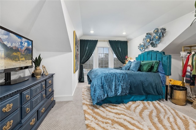 bedroom with carpet floors, baseboards, and recessed lighting