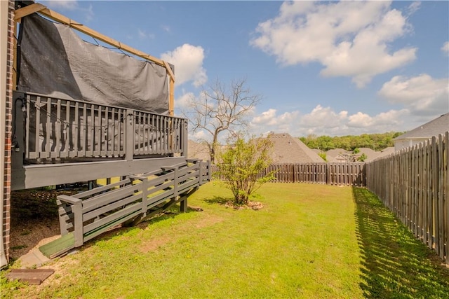view of yard featuring a fenced backyard and a deck