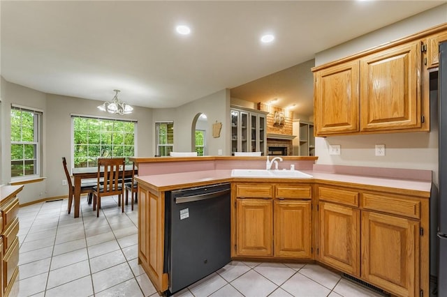 2 Saxilby Ln, Bella Vista, AR 72715 - kitchen with a sink, light countertops, a notable chandelier, and dishwasher