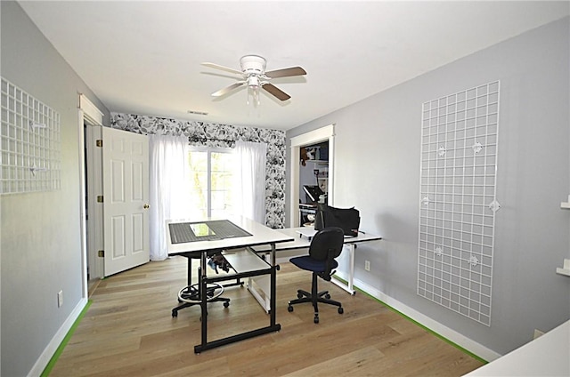 3 Evelynia Cir, Bella Vista, AR 72715 - office area featuring baseboards, visible vents, ceiling fan, and light wood-type flooring