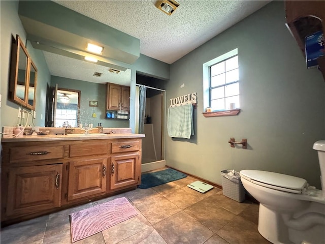 60 N Redwood Cir, Sallisaw, OK 74955 - bathroom with a textured ceiling, a stall shower, a wealth of natural light, and toilet