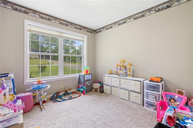 recreation room with carpet floors