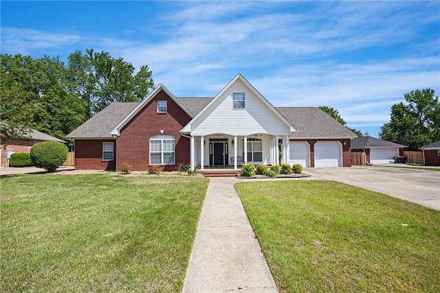 2314 W 7th St, Russellville, AR 72801 - view of front of property featuring covered porch, a garage, brick siding, a front lawn, and concrete driveway