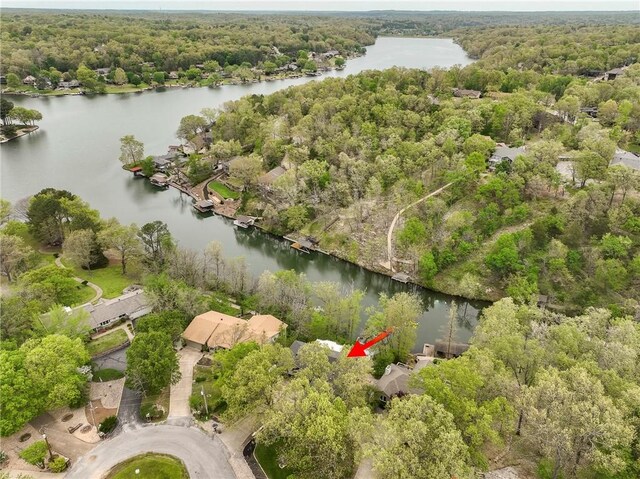 57 Dunsford Dr, Bella Vista, AR 72715 - aerial overview of property's location featuring a nearby body of water and a forest