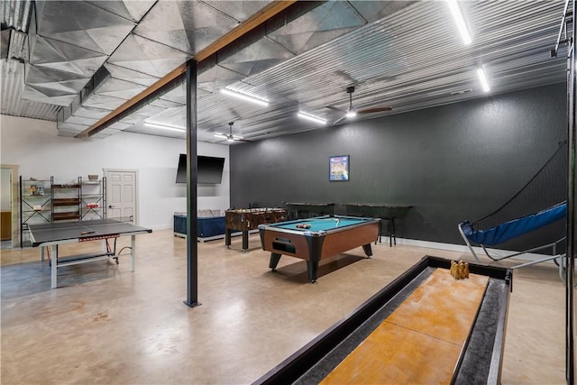 13248 N Old Wire Rd, Rogers, AR 72756 - recreation room with finished concrete floors, ceiling fan, pool table, and baseboards