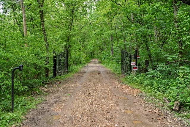 13248 N Old Wire Rd, Rogers, AR 72756 - view of street featuring a gate, a view of trees, and a gated entry