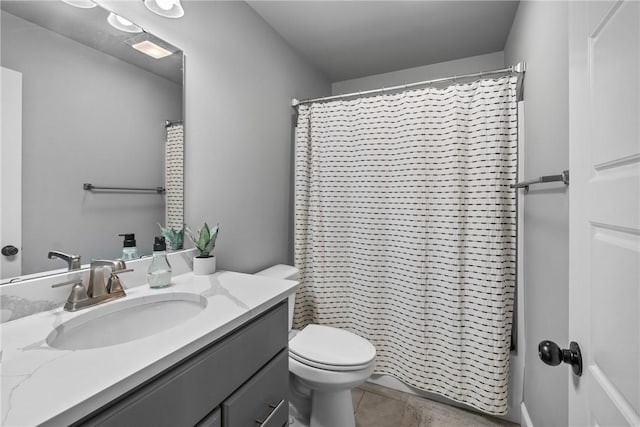 bathroom with tile patterned flooring, toilet, and vanity