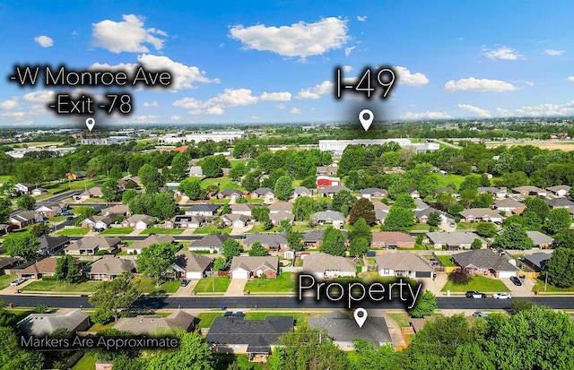 bird's eye view with a residential view
