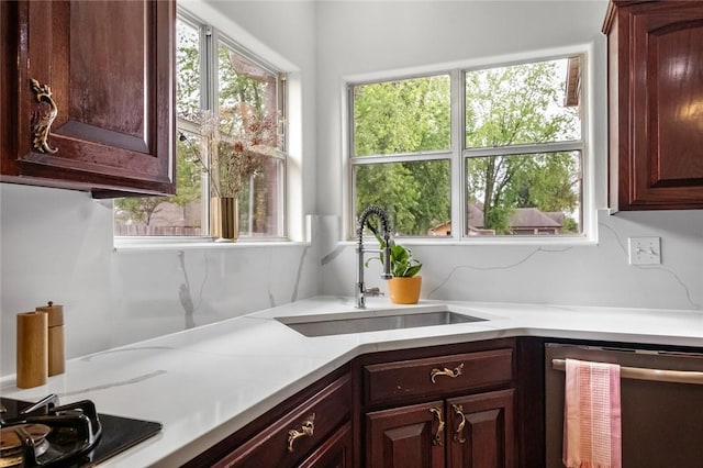 kitchen with stainless steel dishwasher, a sink, and black cooktop