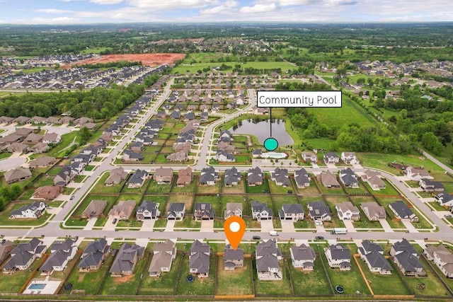 bird's eye view with a residential view