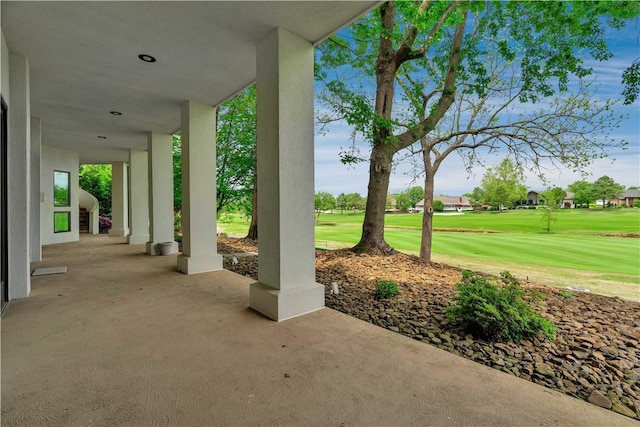 view of patio / terrace featuring view of golf course