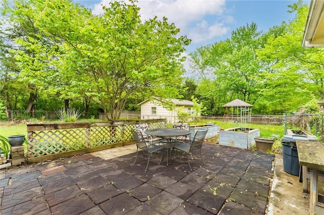 view of patio / terrace with a fenced backyard and outdoor dining space