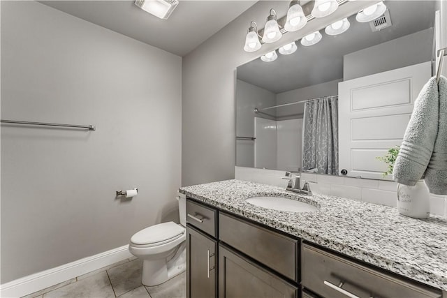 full bath with visible vents, baseboards, tile patterned floors, and toilet