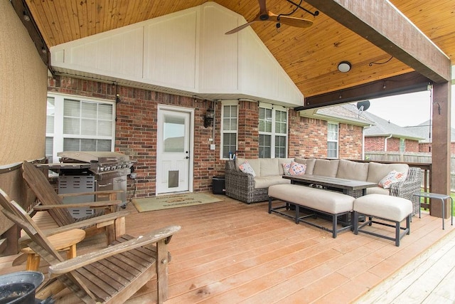 203 W Hayden Blvd, Rogers, AR 72756 - wooden deck featuring outdoor lounge area, a ceiling fan, and grilling area