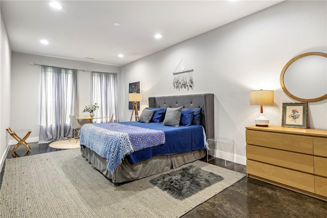 bedroom featuring recessed lighting and baseboards