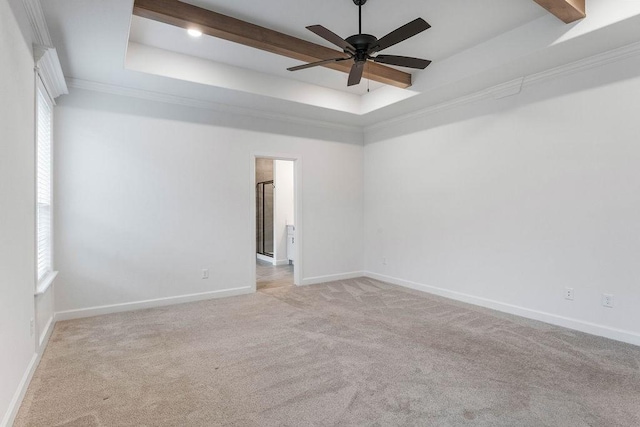 909 Budrio Ave, Tontitown, AR 72762 - carpeted empty room with a raised ceiling, ceiling fan, baseboards, and beam ceiling