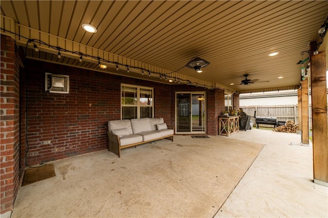 2915 N 15th Pl, Rogers, AR 72756 - view of patio featuring a ceiling fan, fence, and an outdoor living space
