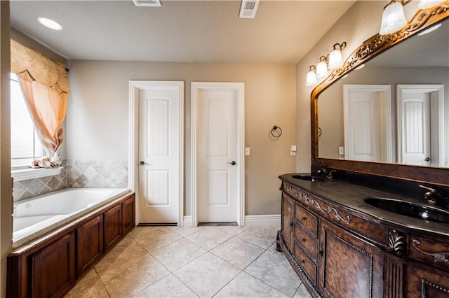2915 N 15th Pl, Rogers, AR 72756 - bathroom with a garden tub, tile patterned flooring, double vanity, and baseboards