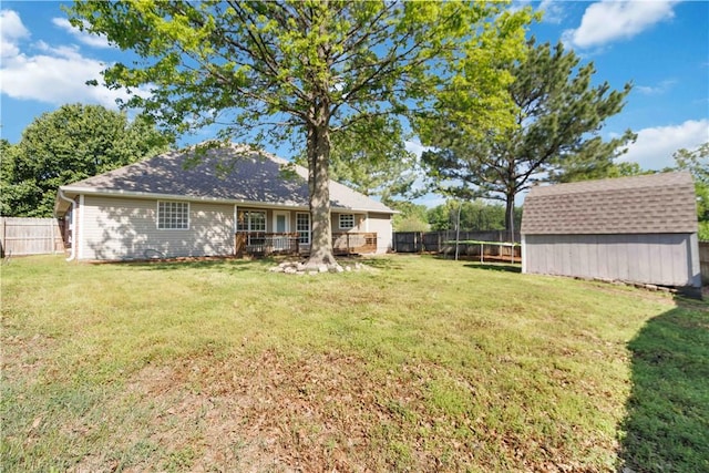 view of yard with an outdoor structure, a shed, and a fenced backyard